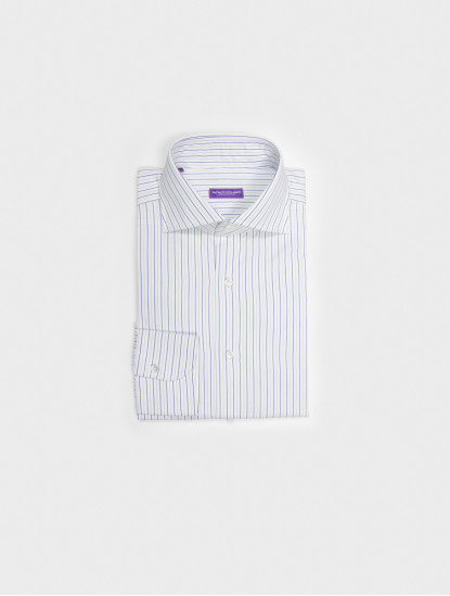 Patrick Hellmann CollectionWhite Shirt With Alternating Light And Blue Stripesimage972